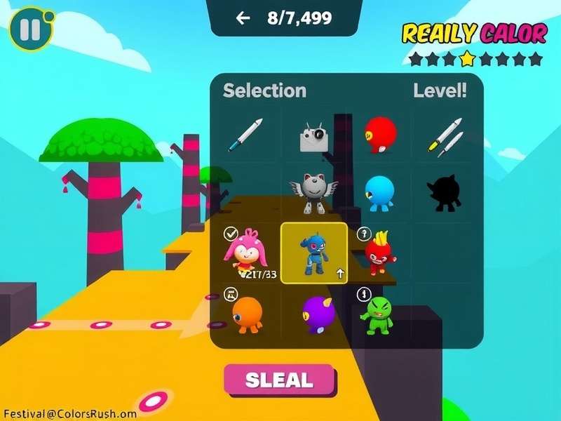 Festival Of Colors Rush gameplay screenshot showing vibrant colors and characters